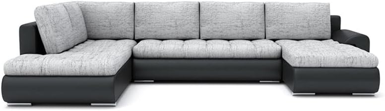 Wohnlandschaft Tokio II mit Schlaffunktion Eckcouch mit Bettkasten Grau mit Kissen, U-förmig, polstermöbel. Wohnzimmer möbel, mit stauraum, aufbewahrung.(LAWA 09+Soft 11 Links), 1.2D x 3W x 0.75H m