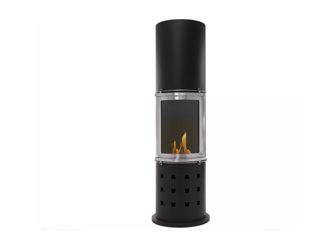 Poêle à éthanol 3kW en acier noir avec porte coulissante en verre trempé