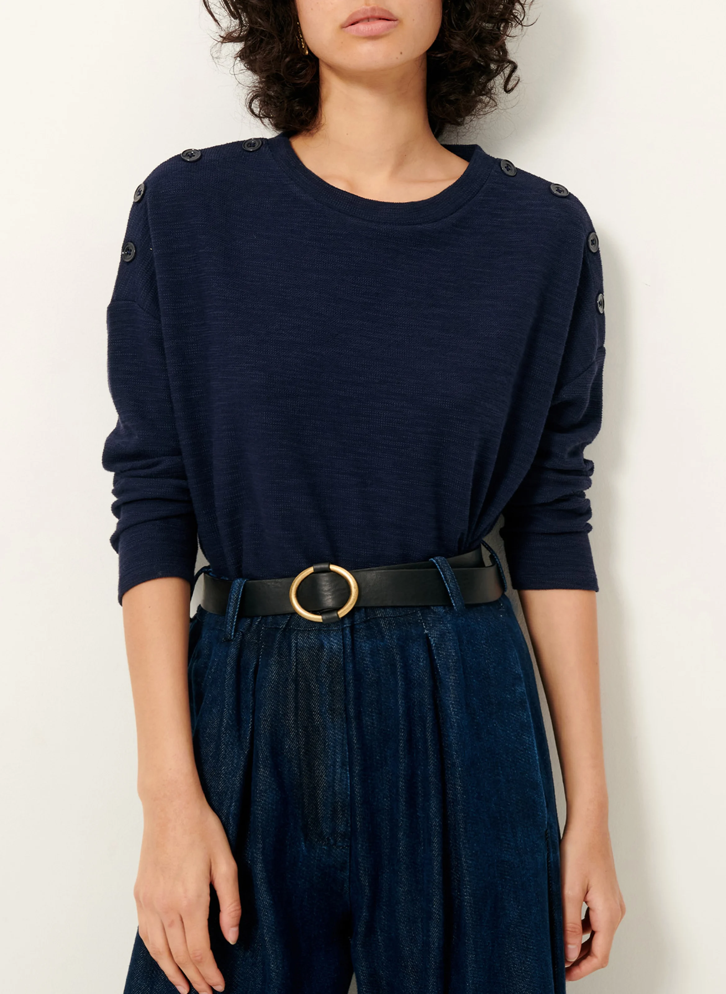 AUSTIN - Sweat ample col rond en coton mélangé | Bleu
