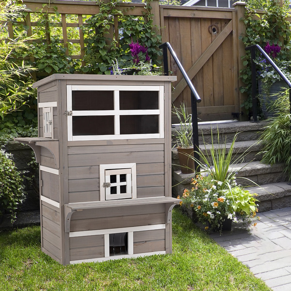 Casa de madeira para gatos PawHut