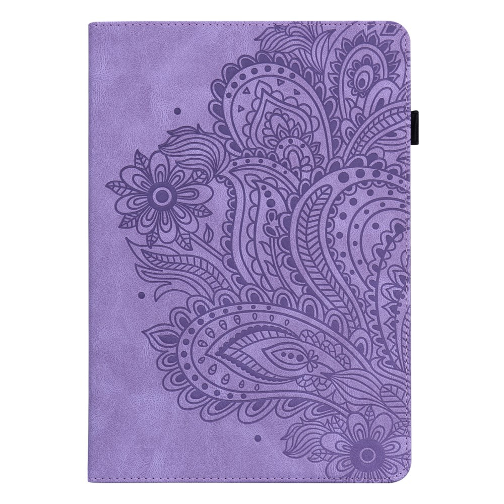 iPad Mini 7 (2024) / Mini 6 (2021) Leder Tasche Flip Cover Blumen Mandala Imprint - Lila