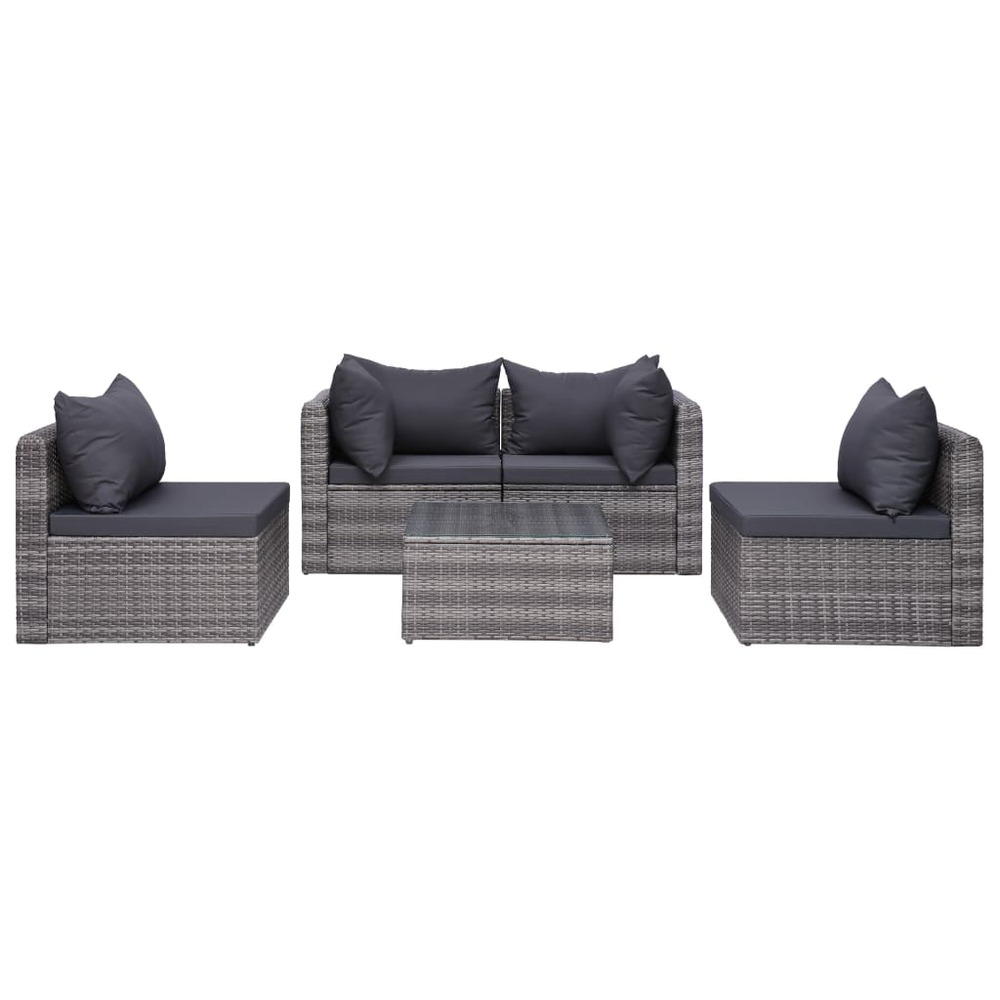 Salon de jardin meuble d'extérieur ensemble de mobilier 7 pièces avec coussins résine tressée gris