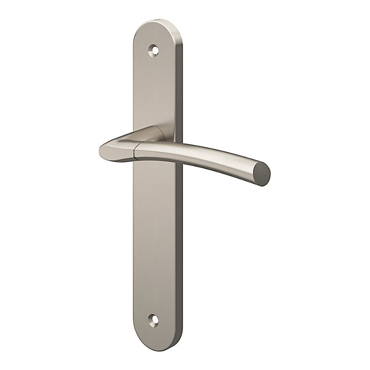 Ensemble poignée sur plaque rond GoodHome Hirel effet nickel satin gris L.128mm x l.40mm entraxe 195mm