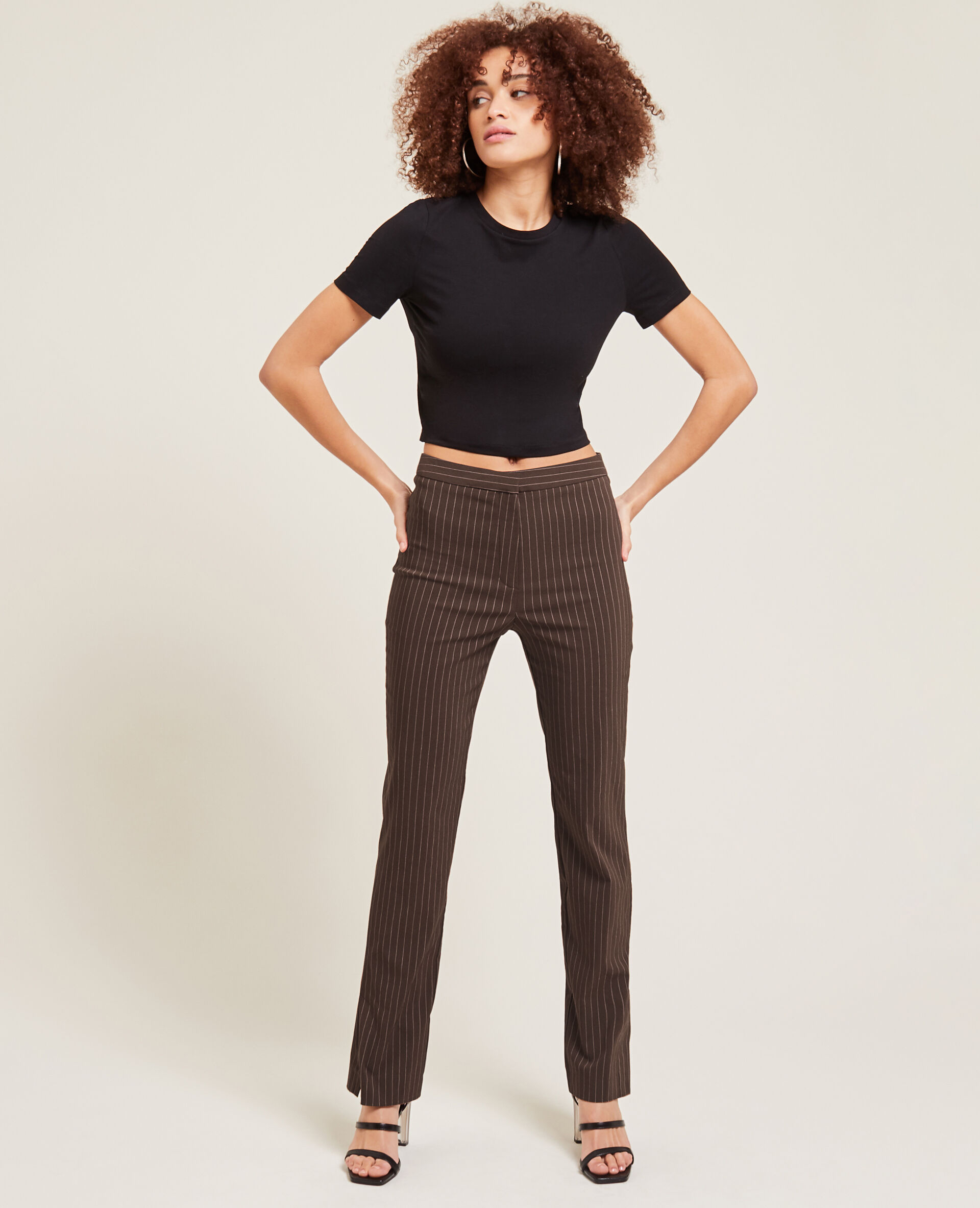 Pantalon slim droit avec fentes - Marron