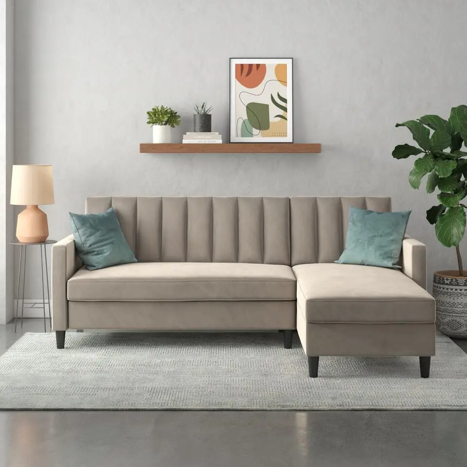 Celine - 3-zits hoekslaapbank met opbergruimte in taupe fluweel
