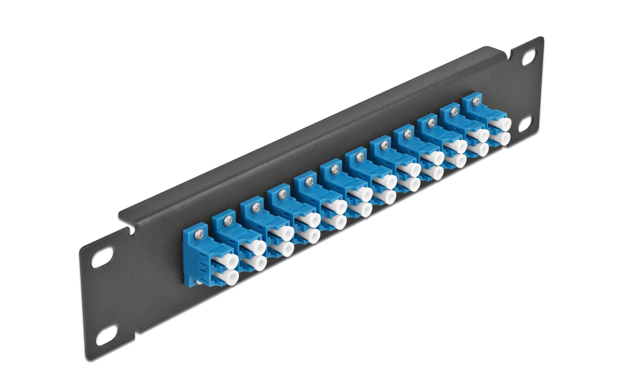 Verteilerplatte 10″ LWL Patchpanel 12 Port LC Duplex schwarz10″ LWL Patchpanel 12 Port LC Duplex blau 1 HE schwarz