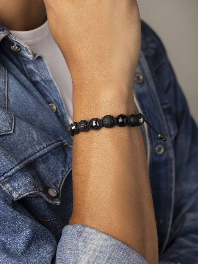 Nialaya Men's Green Leather Bracelet with Gold Plated Bali Clasp Lock Black