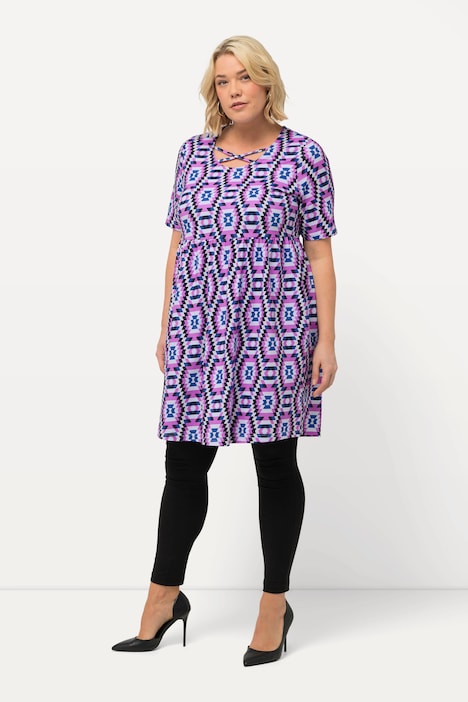 Longshirt, Zierbänder, Rundhals, A-Linie, Halbarm