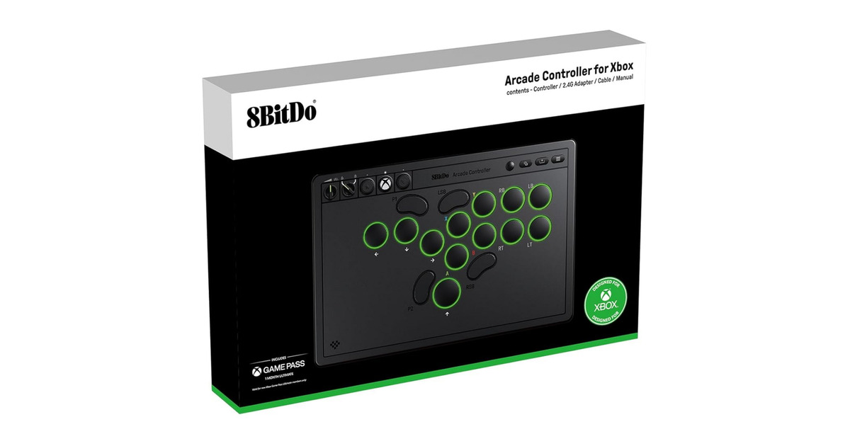 8BitDoArcade Controller for Xbox  (Zwart, 2.4 GHz / USB, Xbox Series X|S, Xbox One, Pc)