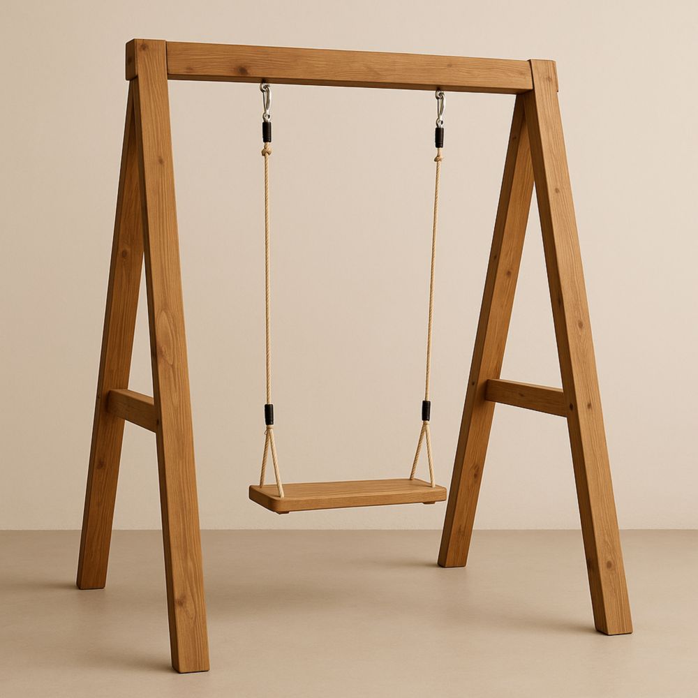 Kinderschaukel Holz Rahmen Natur Seil 120x150 cm