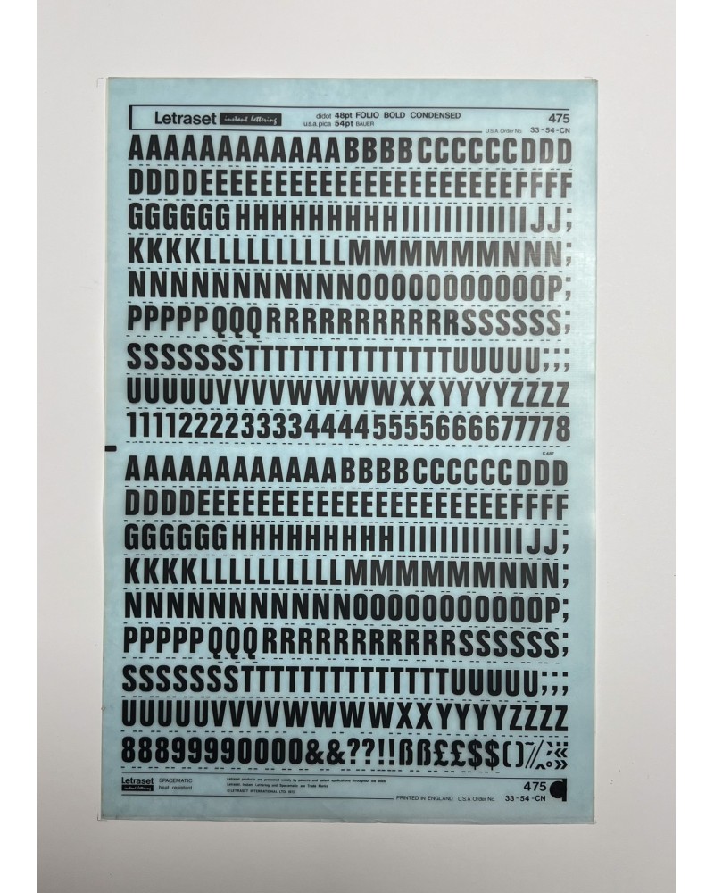 Letraset 475 - FOLIO BOLD CONDENSED - 48/54pt