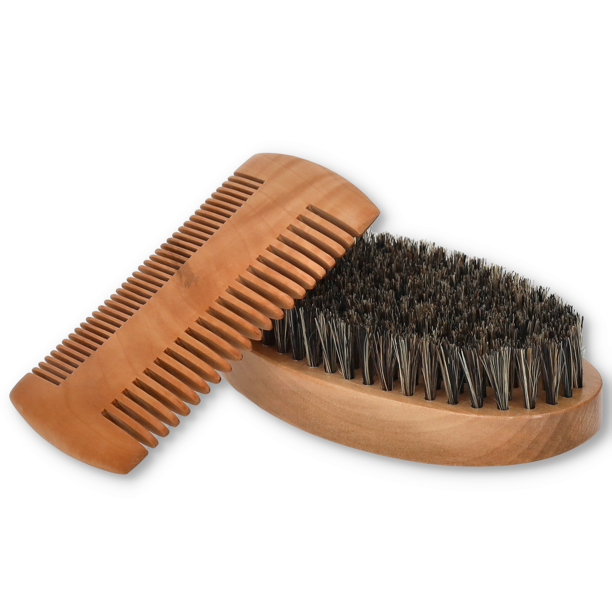 (3-tlg Set) Bart Styling Barber Holz Pflege Kamm und Wildschweinborsten Bürste - Braun