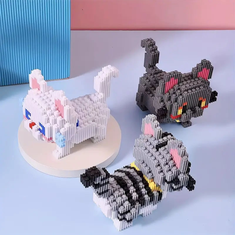 (389-tlg. Set) Mikro Bausteine DIY Modell Figur Katzen Bausatz Home Deko Klemmbausteine Spielzeug - Schwarz