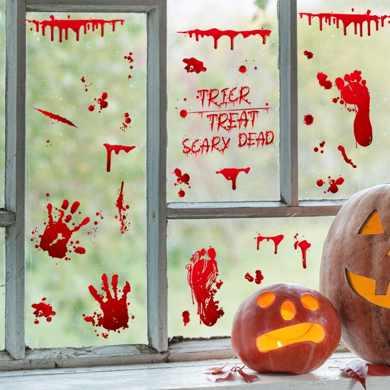 (90-tlg. Set) Halloween Fenster Aufkleber Grusel Fenstersticker Deko - Blutspritzer