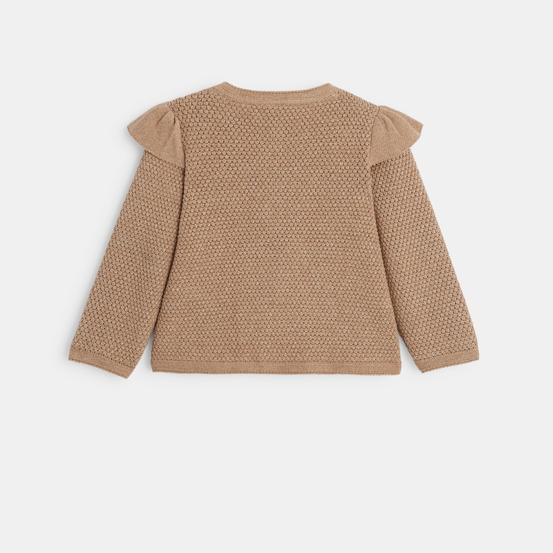Gilet maille fantaisie irisée à volants beige bébé fille