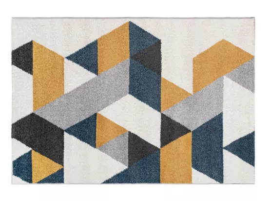 Tapis géométrique scandinave - 160 x 230 cm - jaune, gris et bleu - GEOMIE