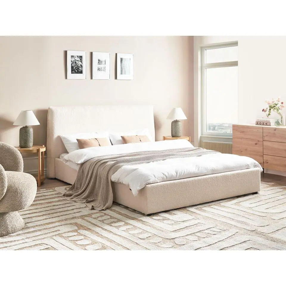 LAVAUR - Tweepersoonsbed - Off-white - 160 x 200 cm - Bouclé