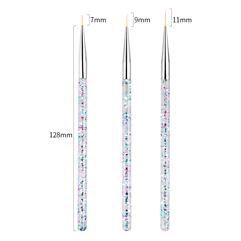 (3-tlg. Set) Nail Art Nageldesign Dekorier Pinsel Liner Pen für UV / Acryl Gel - Gold (Glitzer)