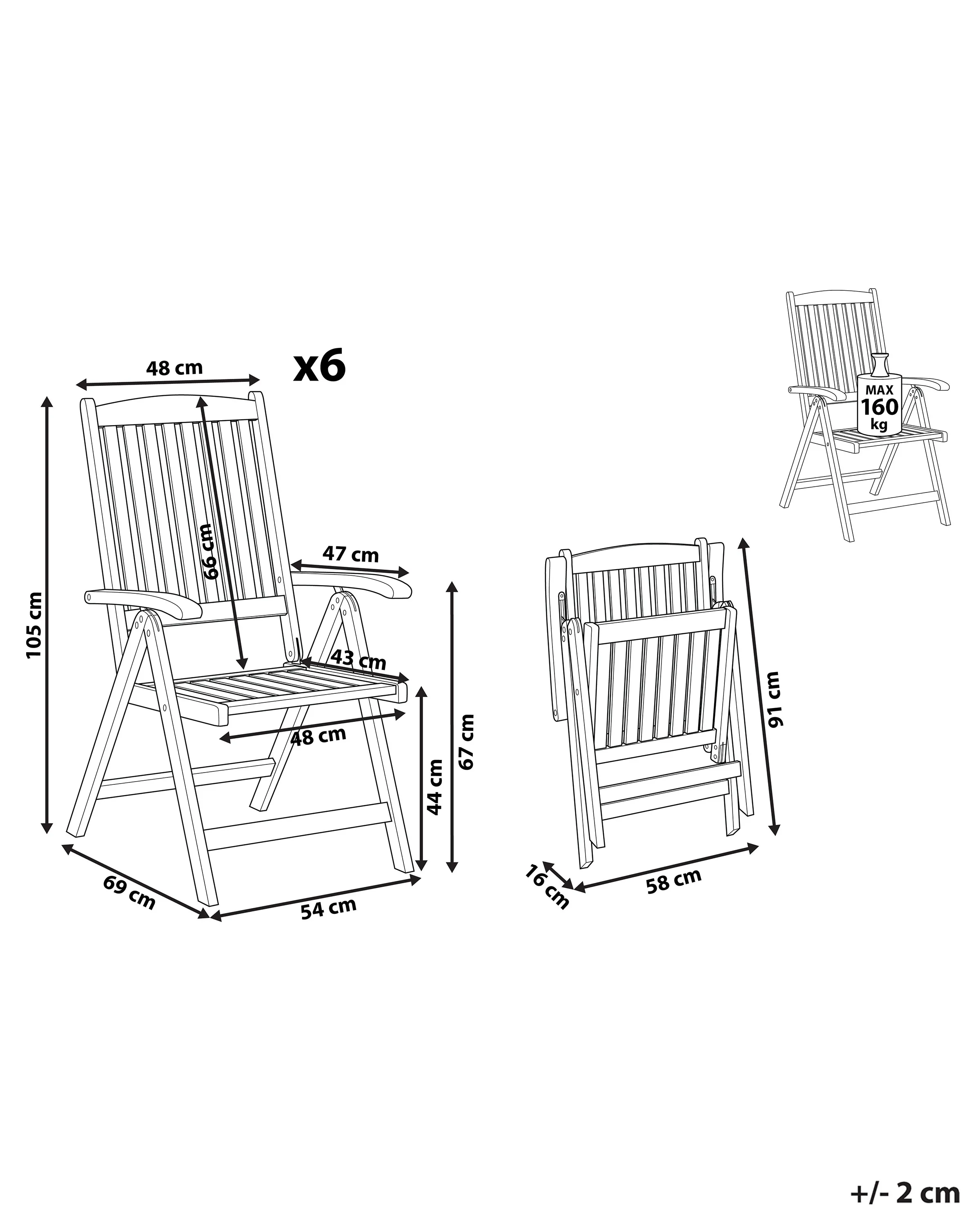 Set van 6 tuinstoelen JAVA Acaciahout Lichtbruin
