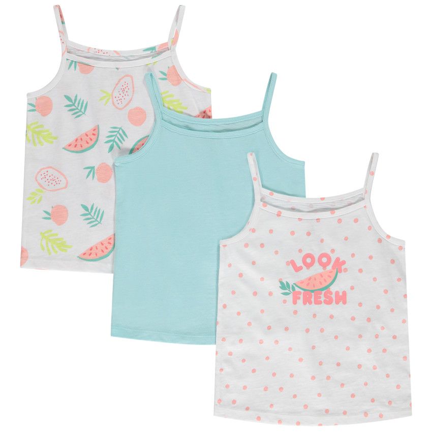 Lot de 3 débardeurs fantaisie en jersey slub pour fille - Bleu