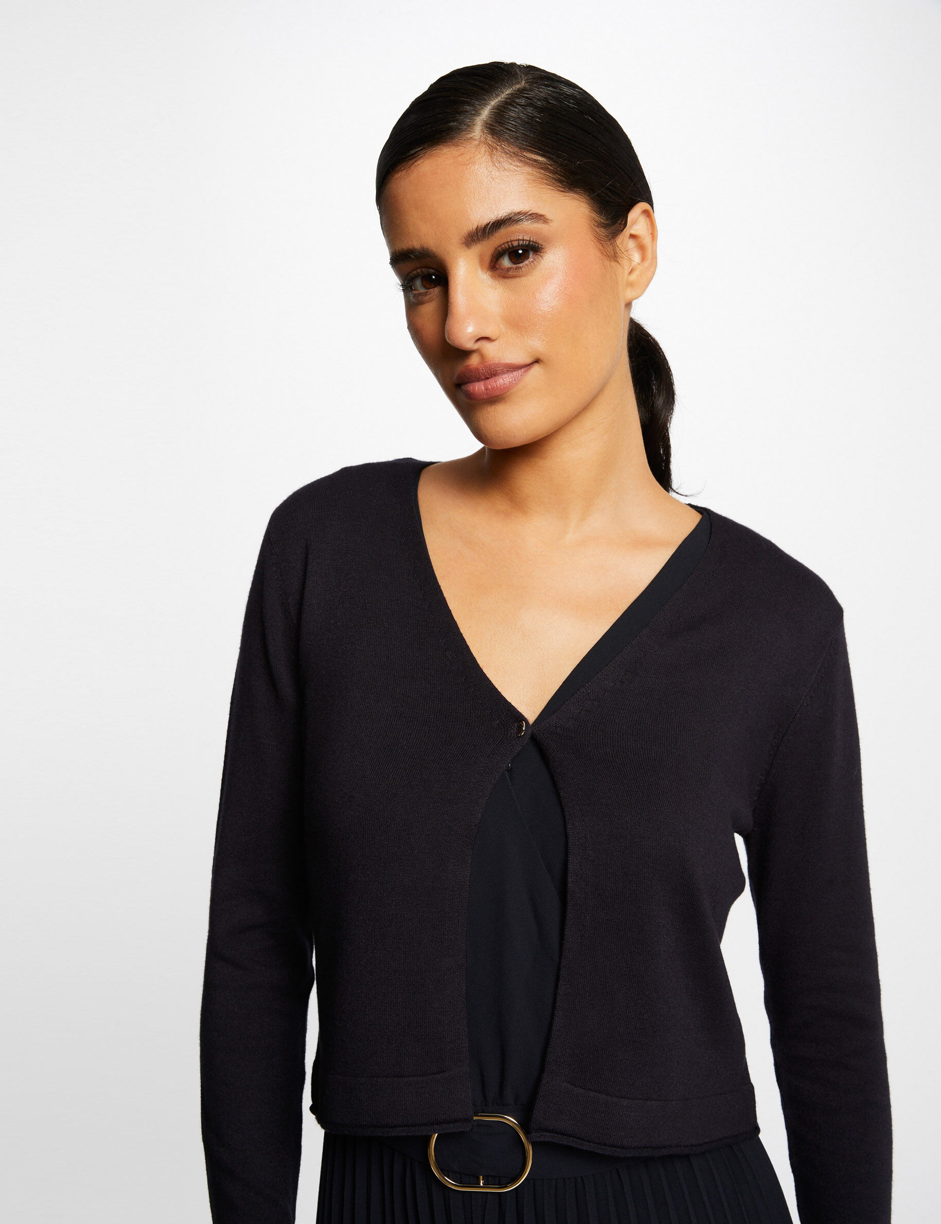 Gilet manches longues à col en V marine femme - marine