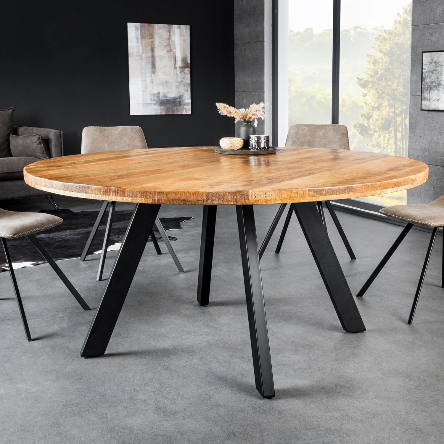 Riess Ambiente Massiver Esstisch Iron Craft - 140cm - Natur - rund - Mangoholz Metall Industrial Design