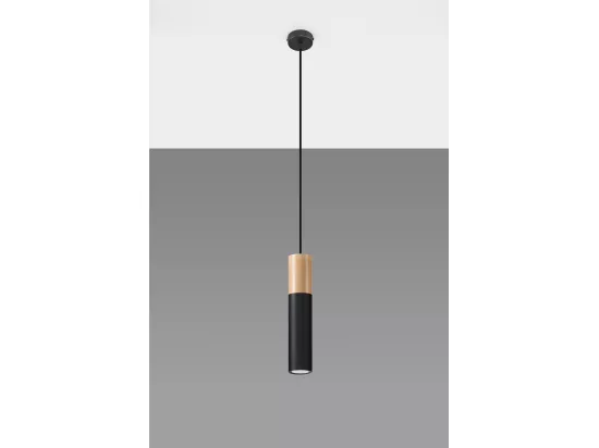 Sollux PABLO Lampe à Suspension Slim 8cm Noir, Bois Naturel GU10