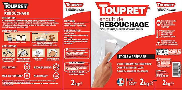 Enduit de rebouchage poudre blanc Toupret 2kg