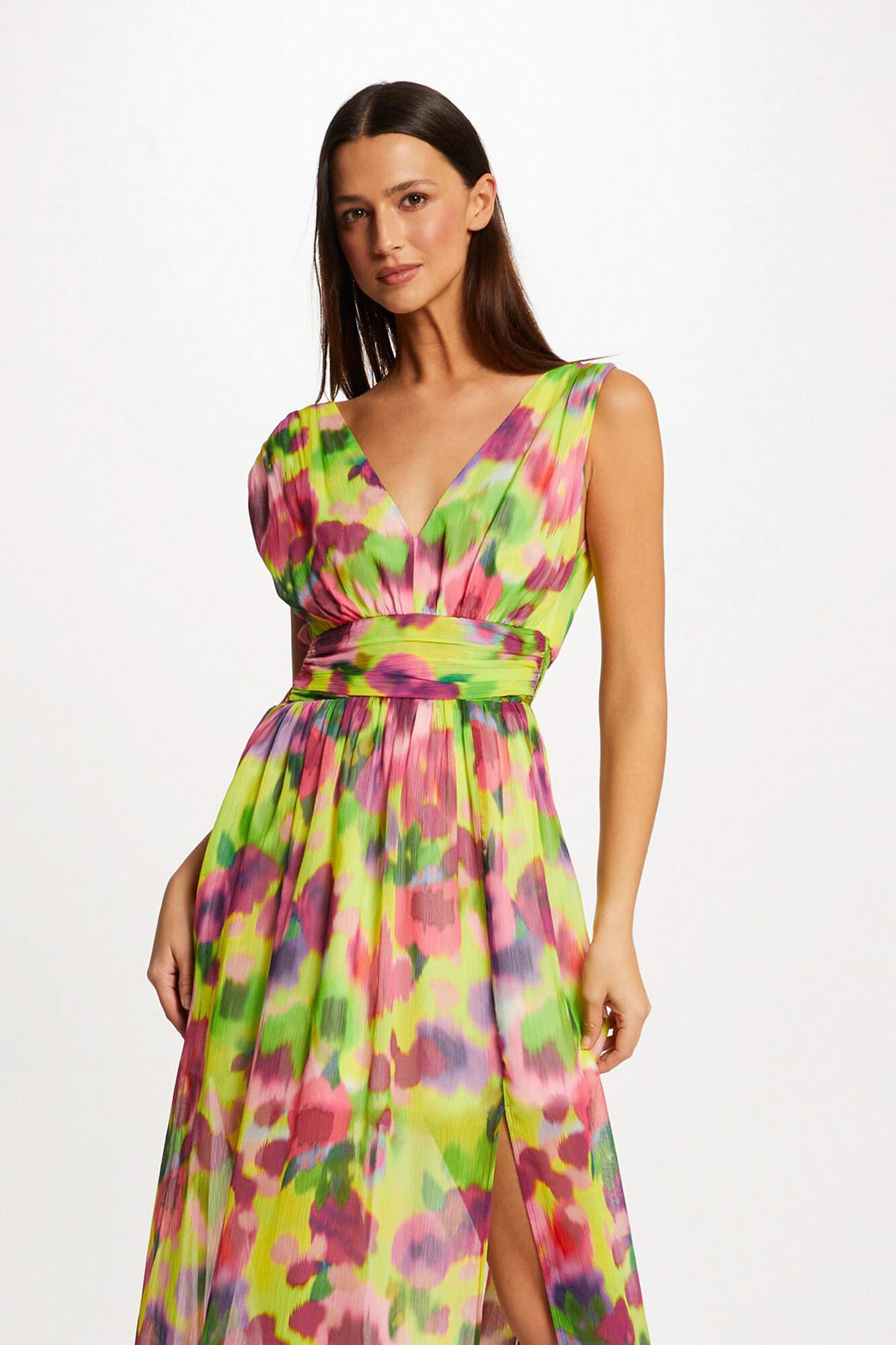 Vestido longo estampado e ajustado - Multicolorido