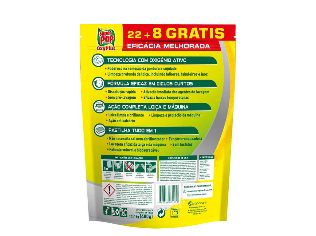 DETERGENTE LOIÇA MÁQUINA SUPER POP OXYPLUS 22 8GRATIS