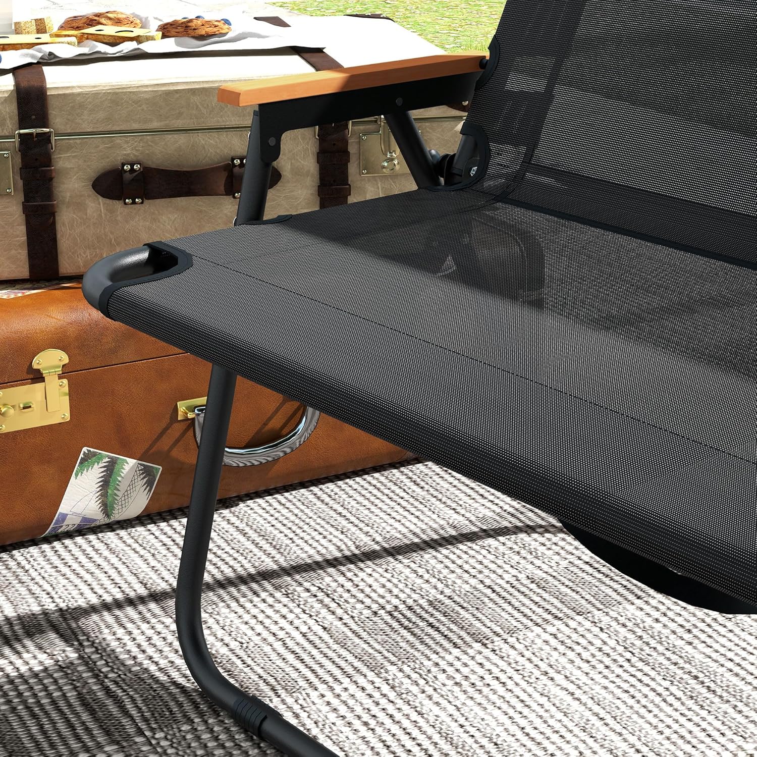 Outsunny 2-Sitzer Gartenbank, Sitzbank, Klappbare Campingbank, Klappbank bis 220 kg belastbar, für Camping, Terrasse, Mesh, Schwarz, 108 x 65 x 73 cm