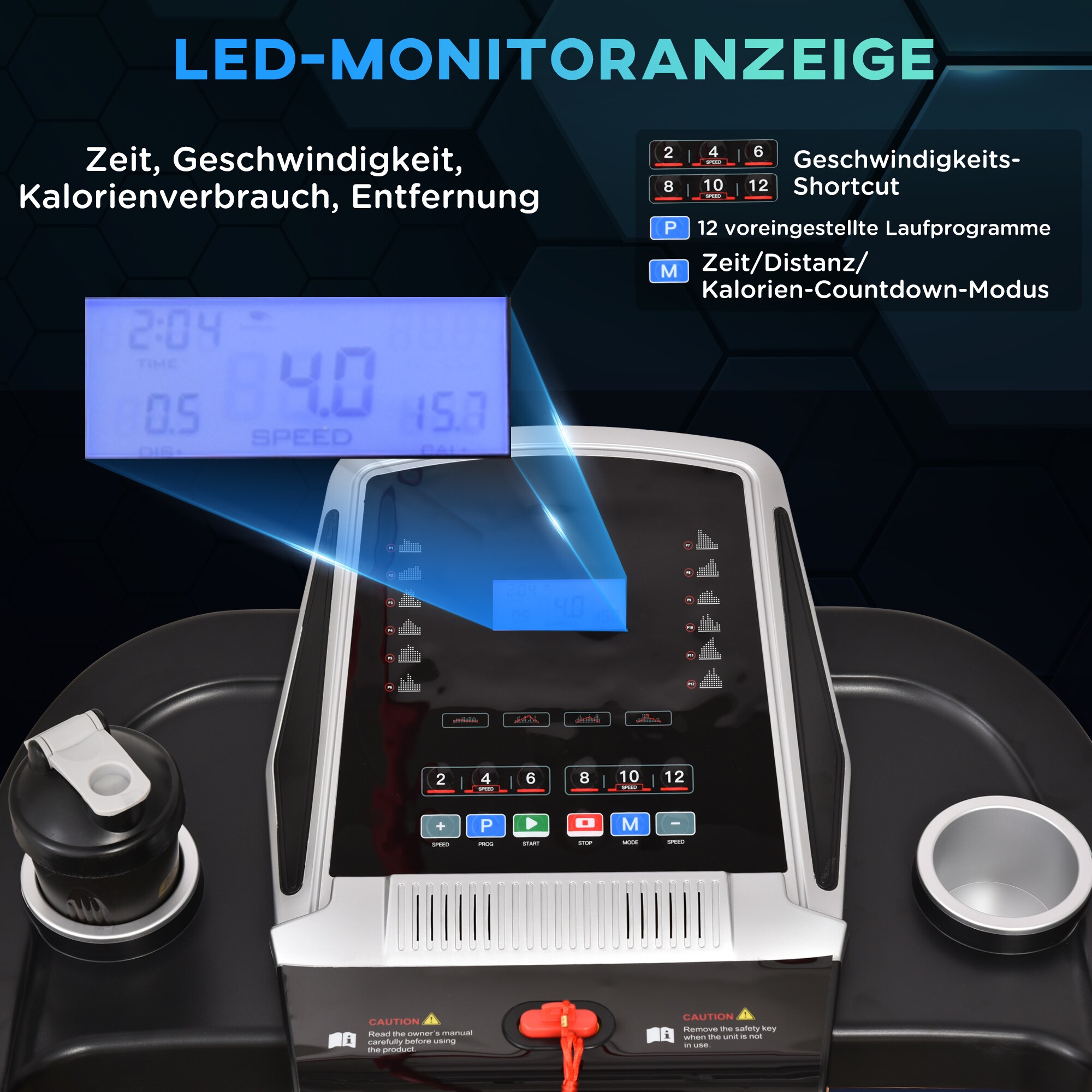 HOMCOM Laufband Ideales Training, Getränkehalter, Handyhalter Schwarz, Grau 142 x 66 x 127 cm (LxHxB)