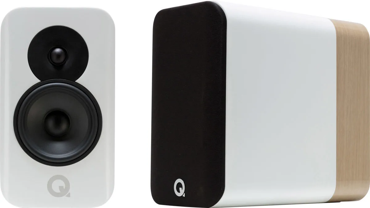 Q Acoustics Concept 300 Blanc & Chêne (la paire) Enceintes bibliothèque