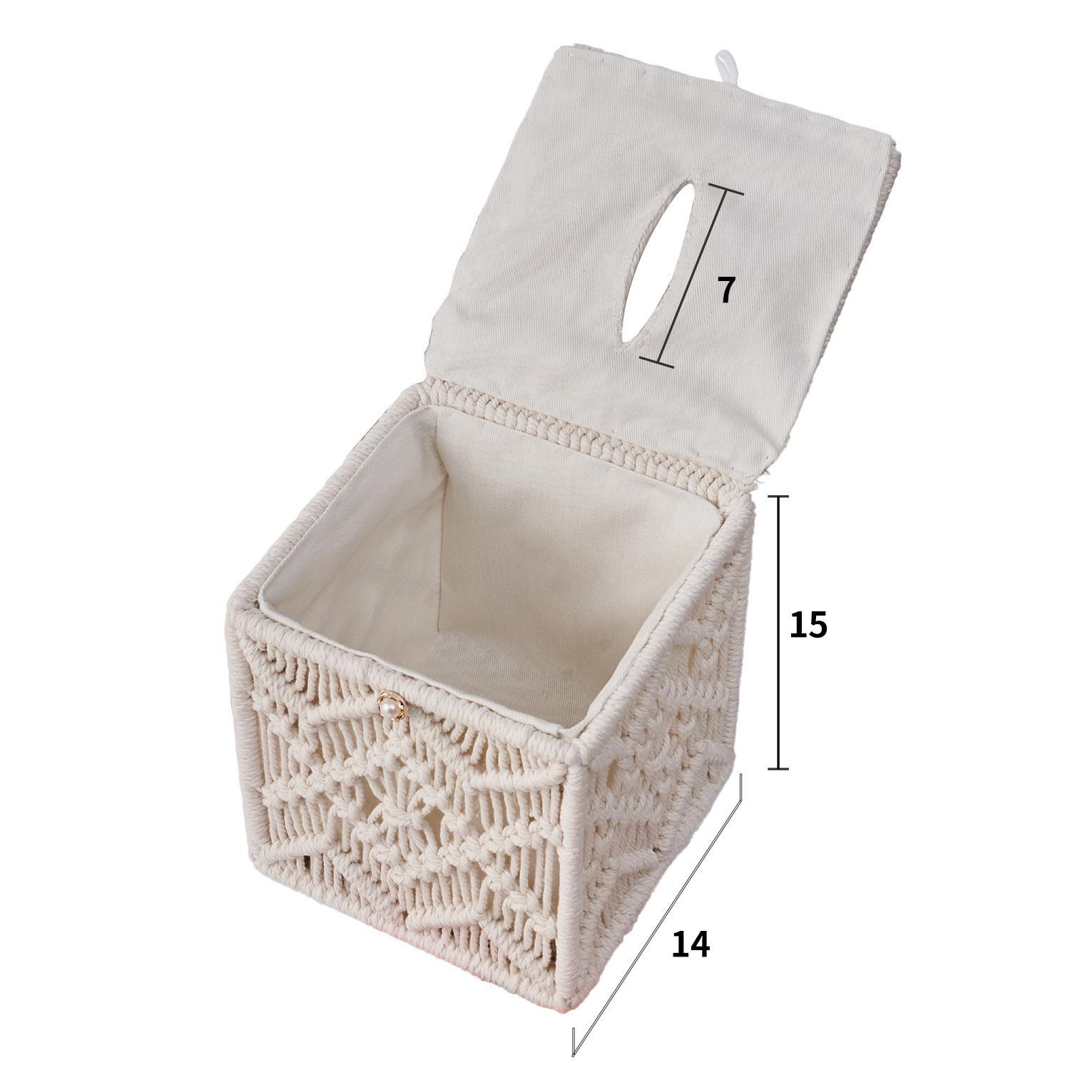 (15x14cm) Makramee Taschentuch Spender Boho Nastuch Dispenser Hygge Lifestyle Kosmetik Tuch Aufbewahrungs Box - Weiss