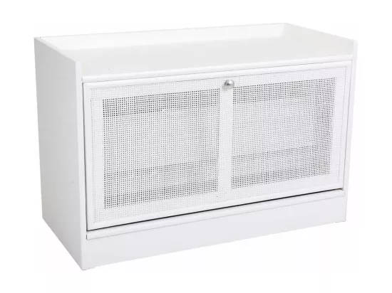 Banc Porte chaussures en bois et grille blanche 80x38x53