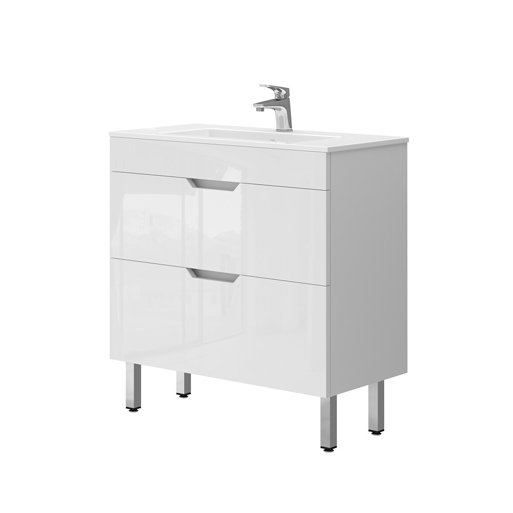 Vicco Waschbecken mit Unterschrank Clayton 80 cm breit, Waschtisch Hochglanz Weiß