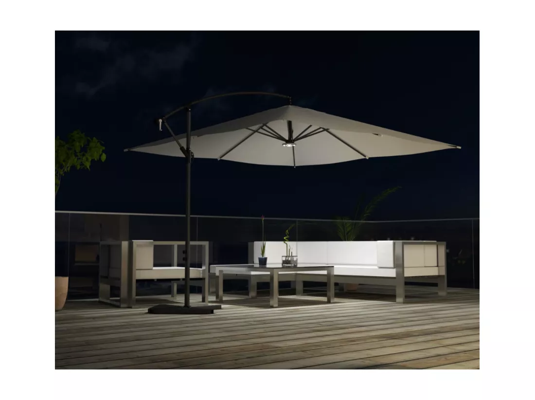 Parasol LED déporté carré 3x3m écru SOLENZARA LED
