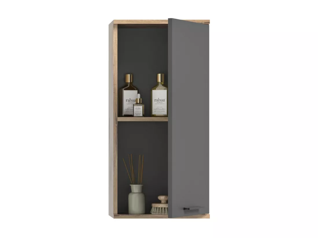 Demi colonne de salle de bain 1 porte – Gris anthracite et chêne clair – SELMA