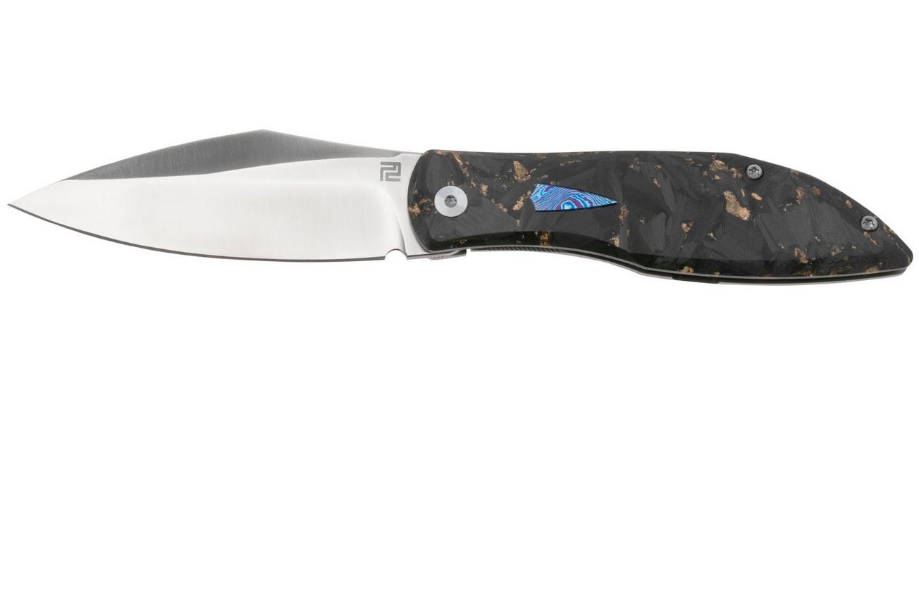 Artisan Cutlery Weyden 1859G-GCF, Sand Polished S90V, Titanium/Gold Flake Carbon Fiber zakmes, Nick Rogers design