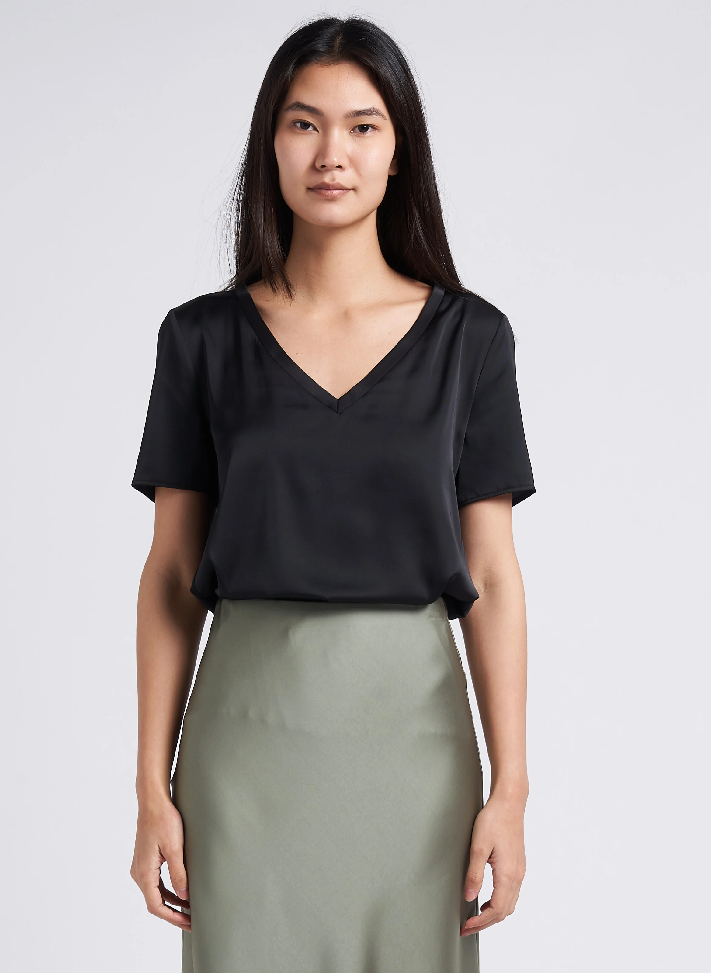 Tee-shirt col V fluide | Noir