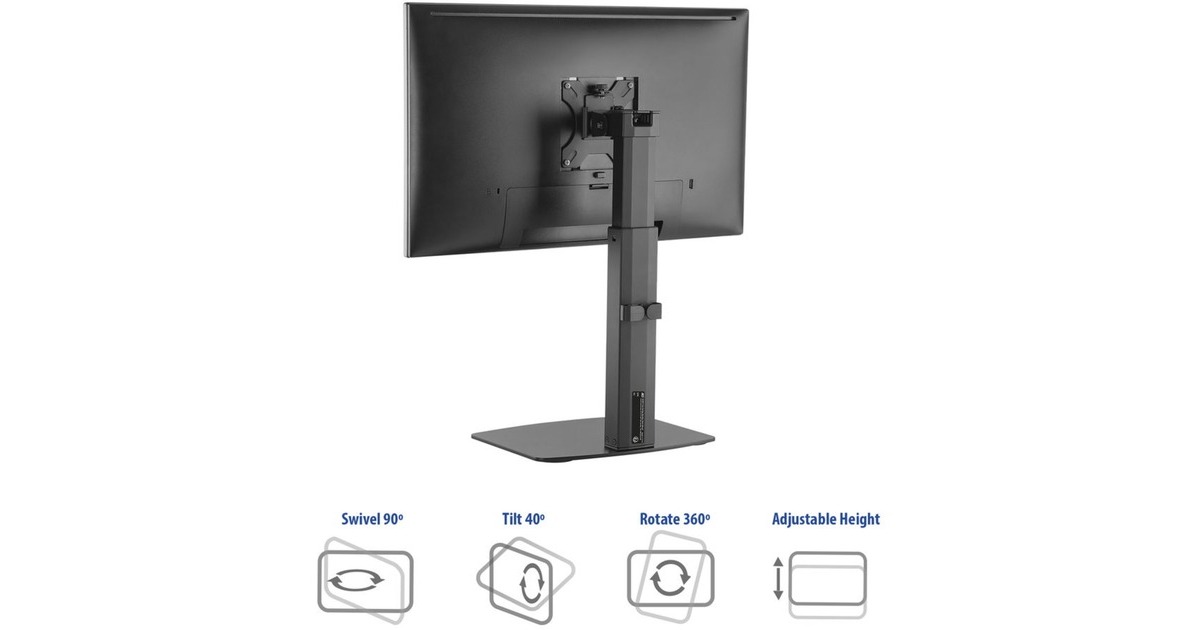 ACT ConnectivityMonitorarm office, op voet met gasveer, 1 scherm bevestiging  (Zwart)