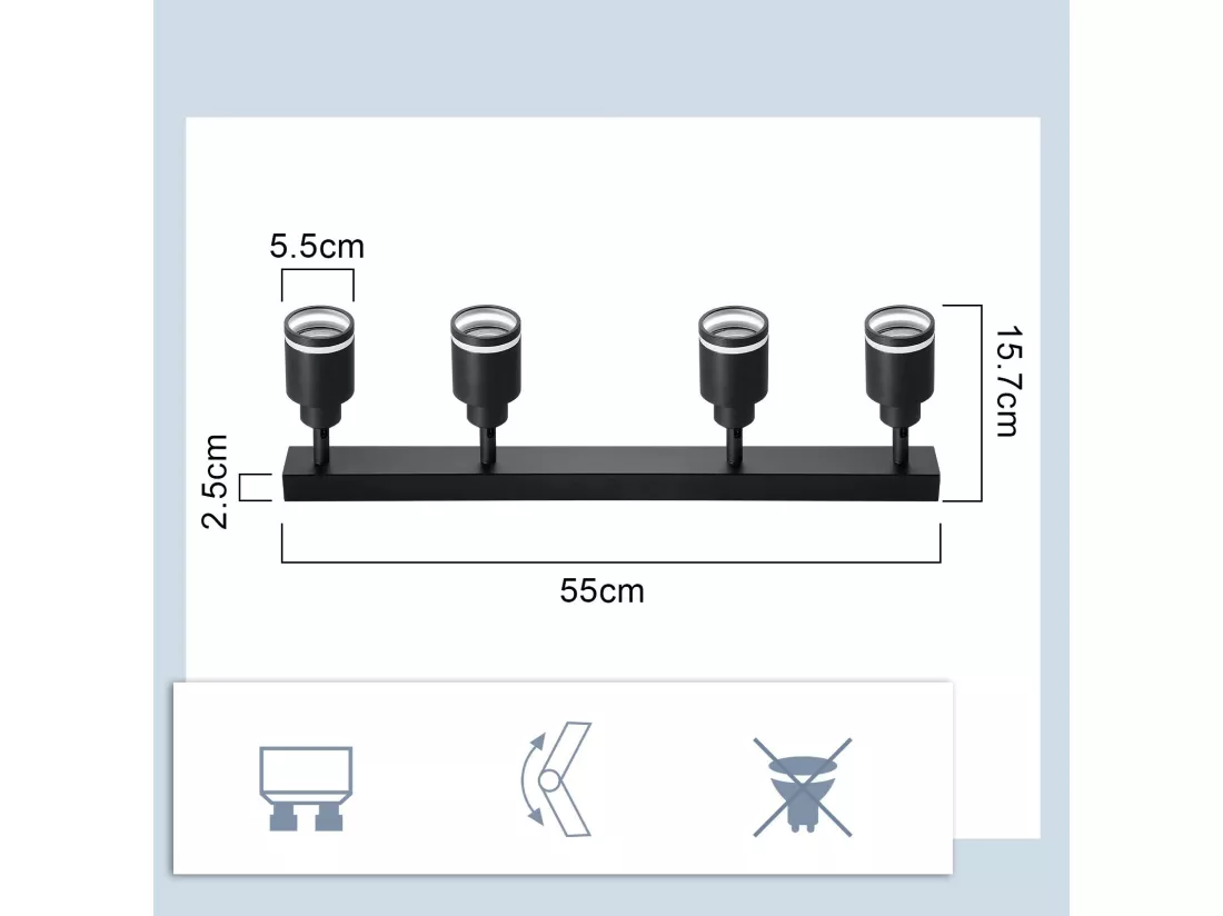 NETTLIFE Plafonnier noir moderne : 4 spots de plafond orientables en métal, plafonnier GU10, pour chambre, salle à manger, sans ampoule