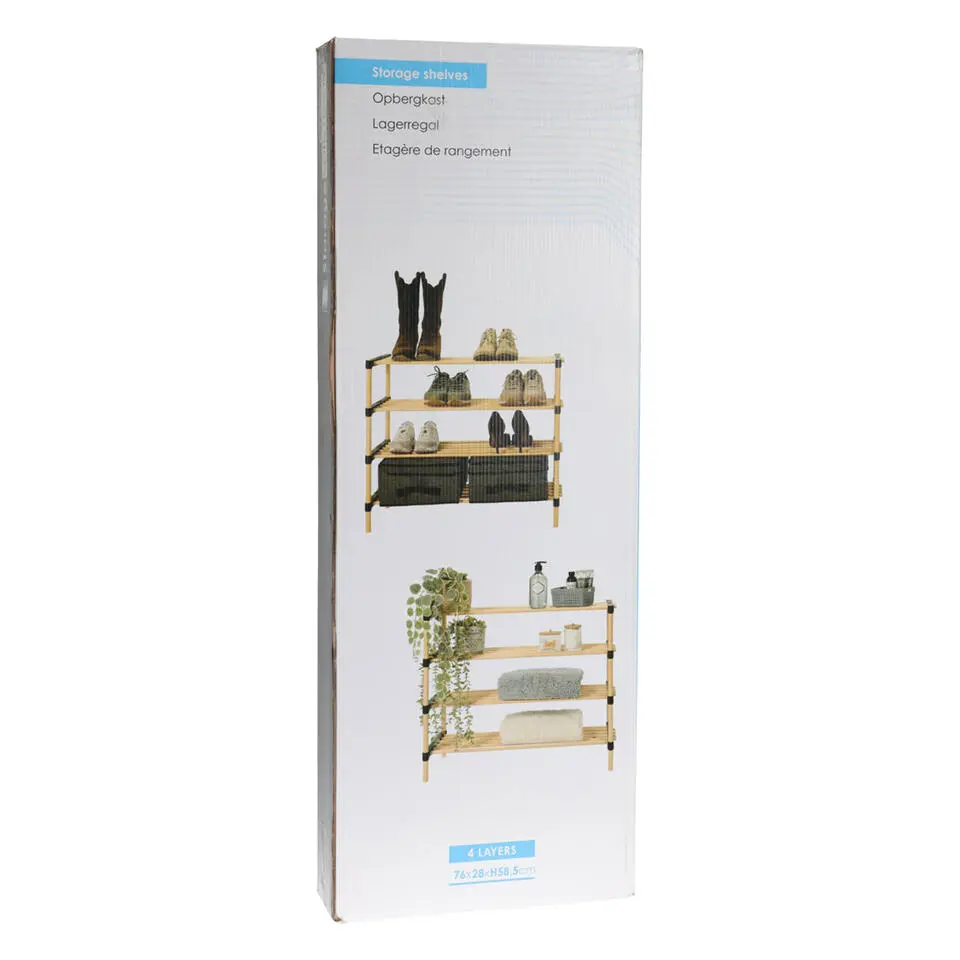 H&S Collection Schoenenrek - 4-laags - hout - 76 x 28 x 59 cm