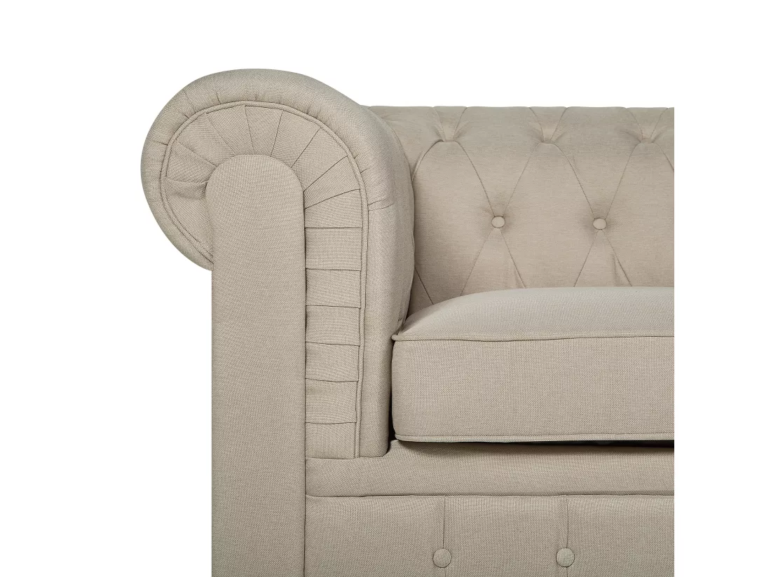 Ensemble canapé et fauteuil en tissu beige 4 places CHESTERFIELD Big