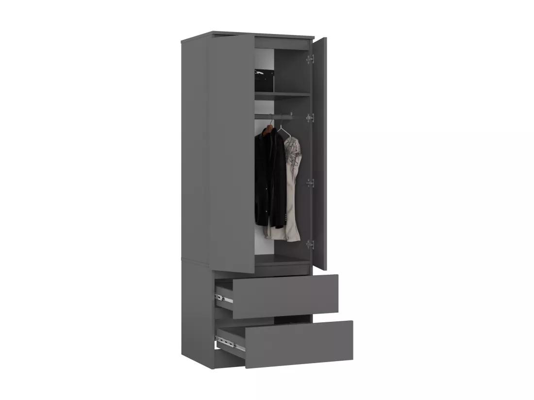 Armoire AKORD S60 Gris Graphite 60 cm 2 portes 2 tiroirs façade Gris Graphite 1 étagère 60x51x180 cm