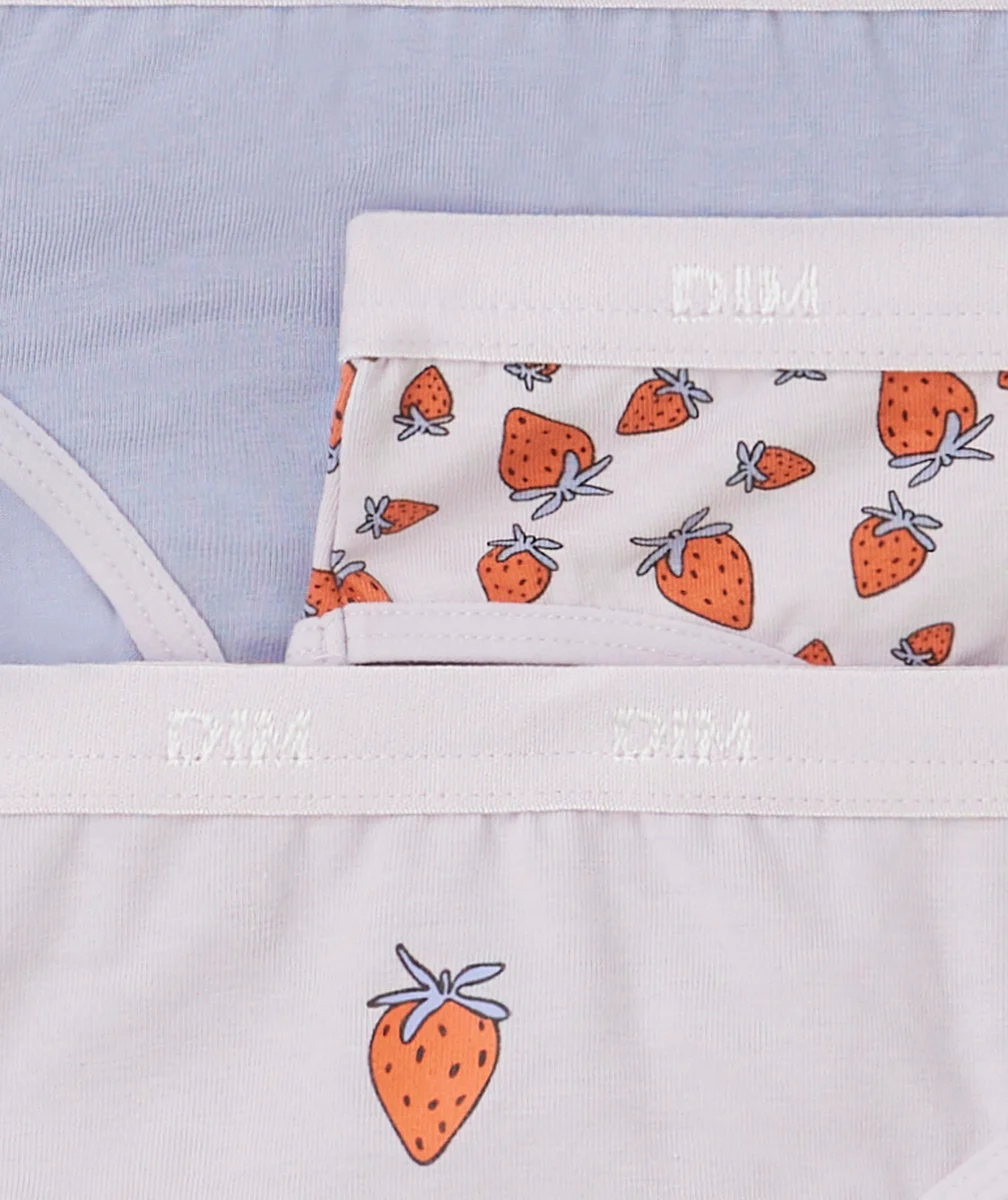 DIMLOT DE 5 CULOTTES POCKETS LILA ET IMPRIMÉ FRAISE