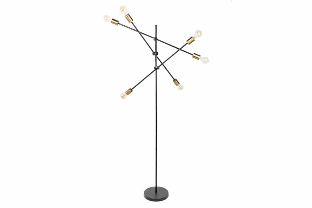 Elegante Stehlampe VARIATION 193cm schwarz gold mit sechs schwenkbaren Leuchten