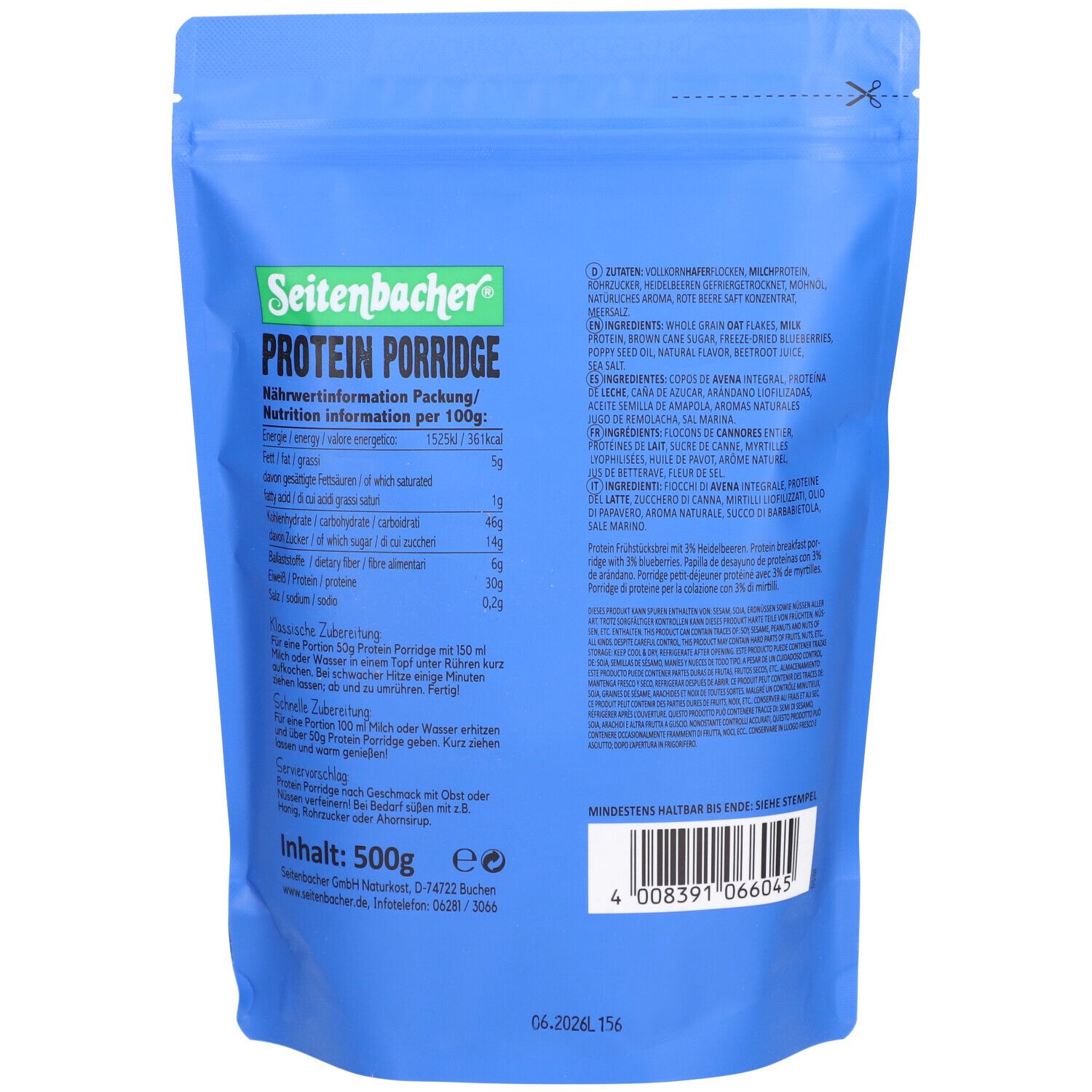 Seitenbacher Protein Porridge Heidelbeere