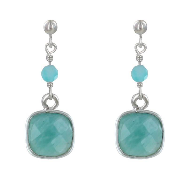 Boucles d'Oreilles Argent Perle et Pavé d'Amazonite Facetté