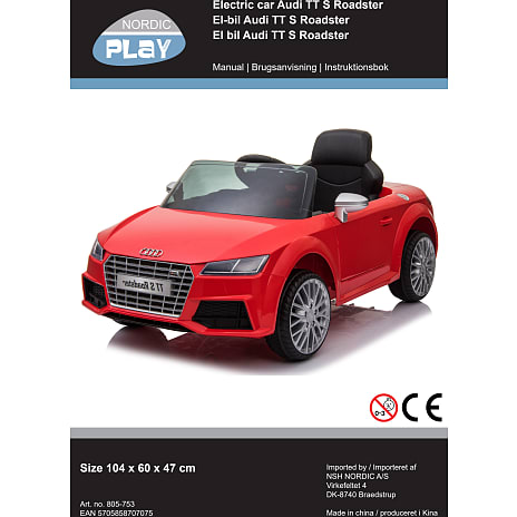 Audi TTS Roadster elektrisk bil 12V